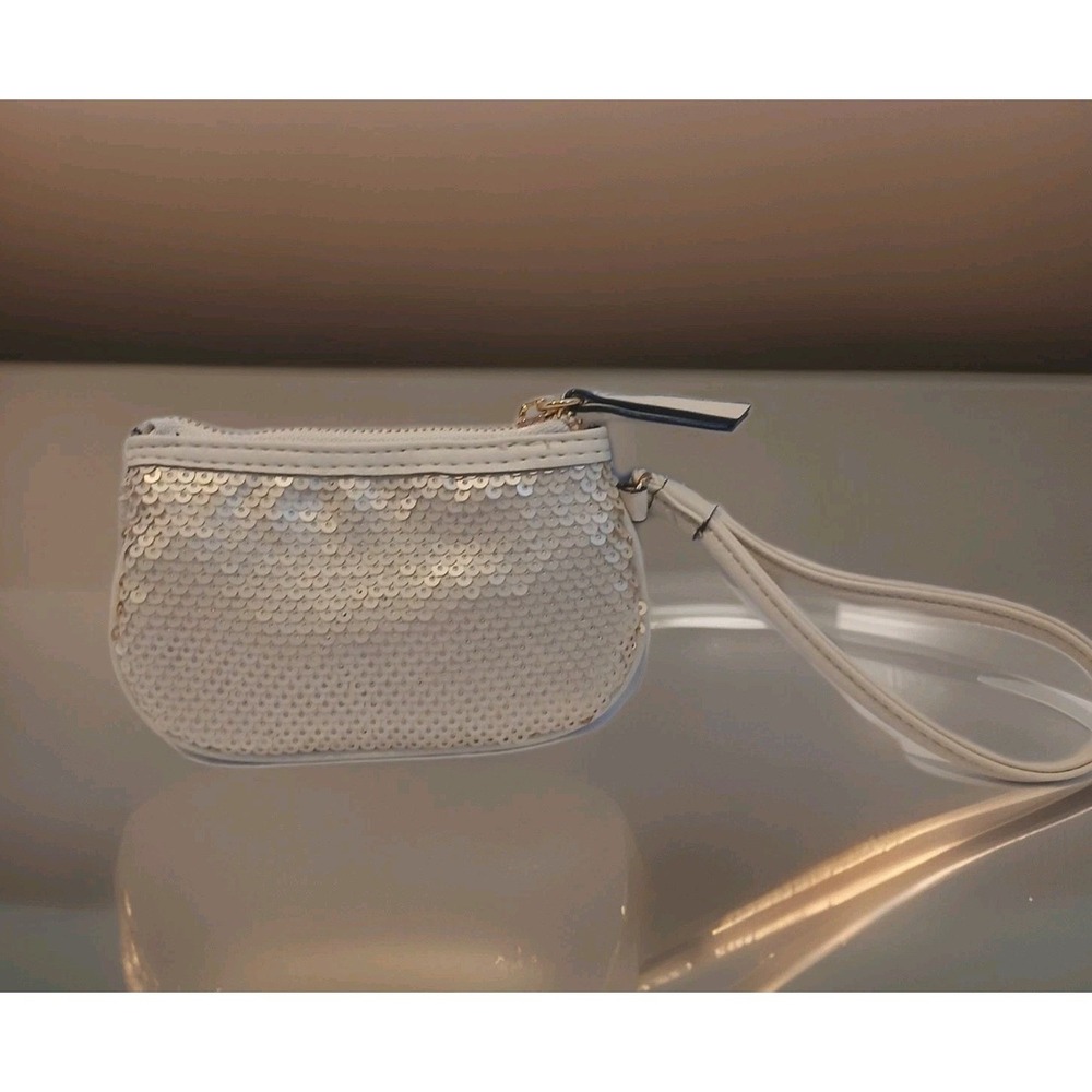 Juicy Couture‎ Y2K Sequin Wristlet Bag Off White Logo Glam Mini Purse Bling - Picture 3 of 15